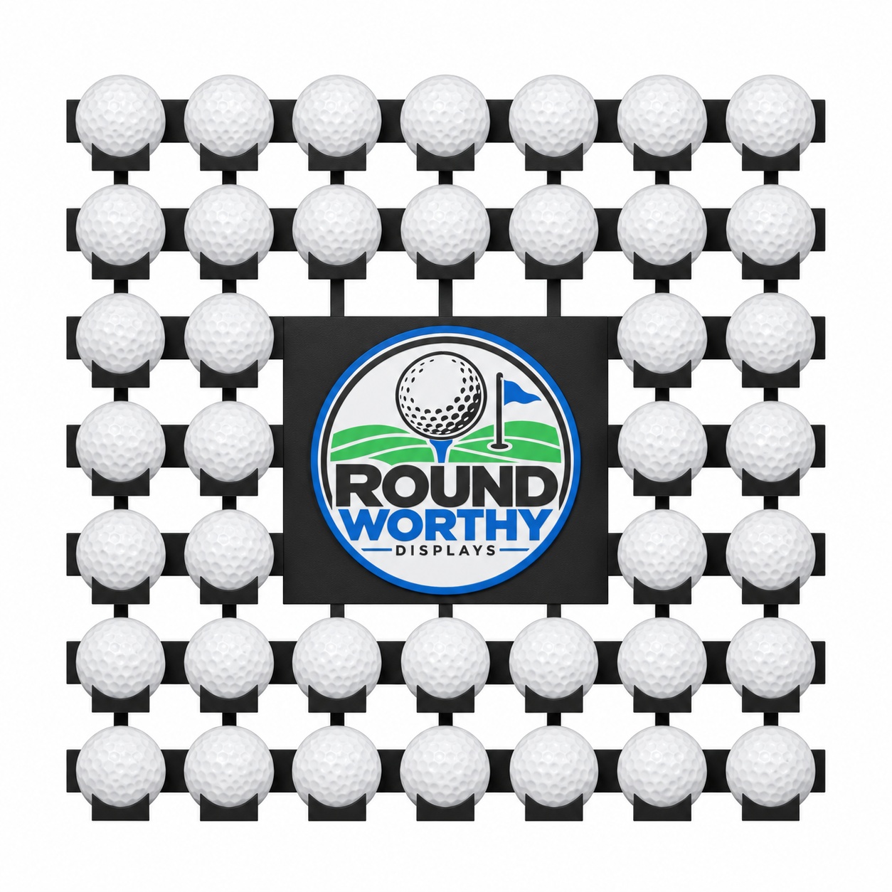 Interchangeable Logo Display with forty golf balls